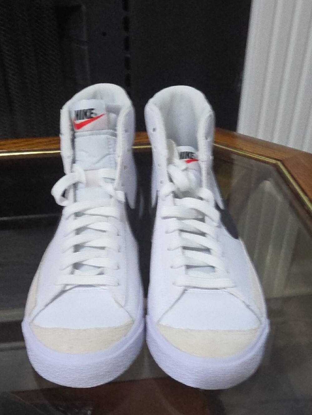 Nike Blazer Mid 77  White High-Top Sneakers with Black Swoosh and Red Logo - Picture 6 of 8